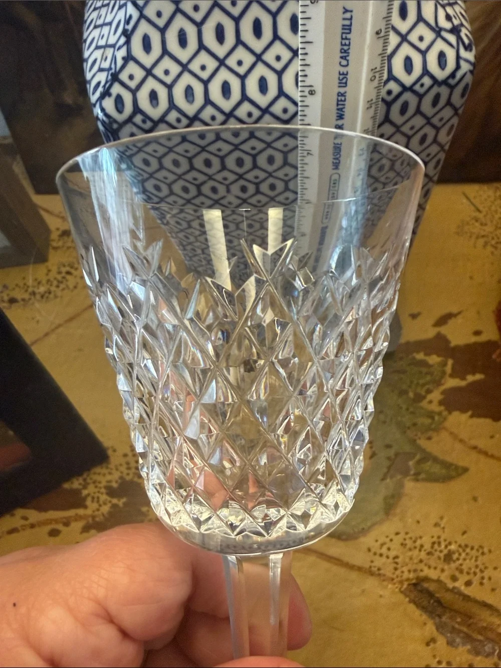 Waterford Clear Cut Crystal Wine Glass - Diamond Pattern